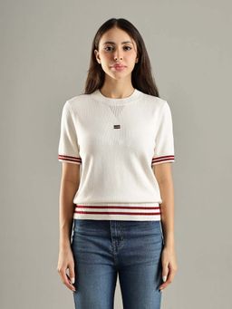 Tommy Hilfiger - Off White Relaxed Fit Cotton Crew Neck Sweater