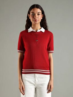 Tommy Hilfiger - Red Relaxed Fit Cotton Crew Neck Sweater