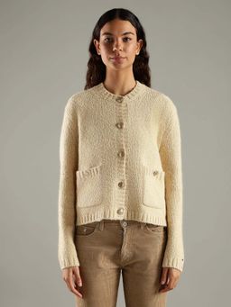 Tommy Hilfiger - Beige Regular Fit Cotton Round Neck Cardigan