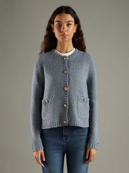 Tommy Hilfiger - Blue Regular Fit Cotton Round Neck Cardigan