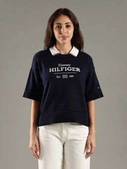 Tommy Hilfiger - Navy Blue Relaxed Fit Cotton Crew Neck Sweater