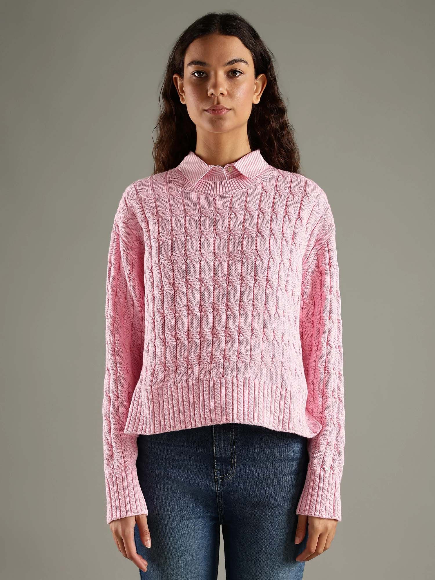 tommy hilfiger Pink Regular Fit Cotton Crew Neck Sweater-picture-27