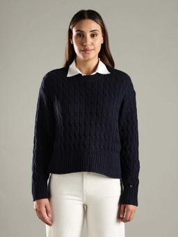 Tommy Hilfiger - Navy Blue Regular Fit Cotton Crew Neck Sweater