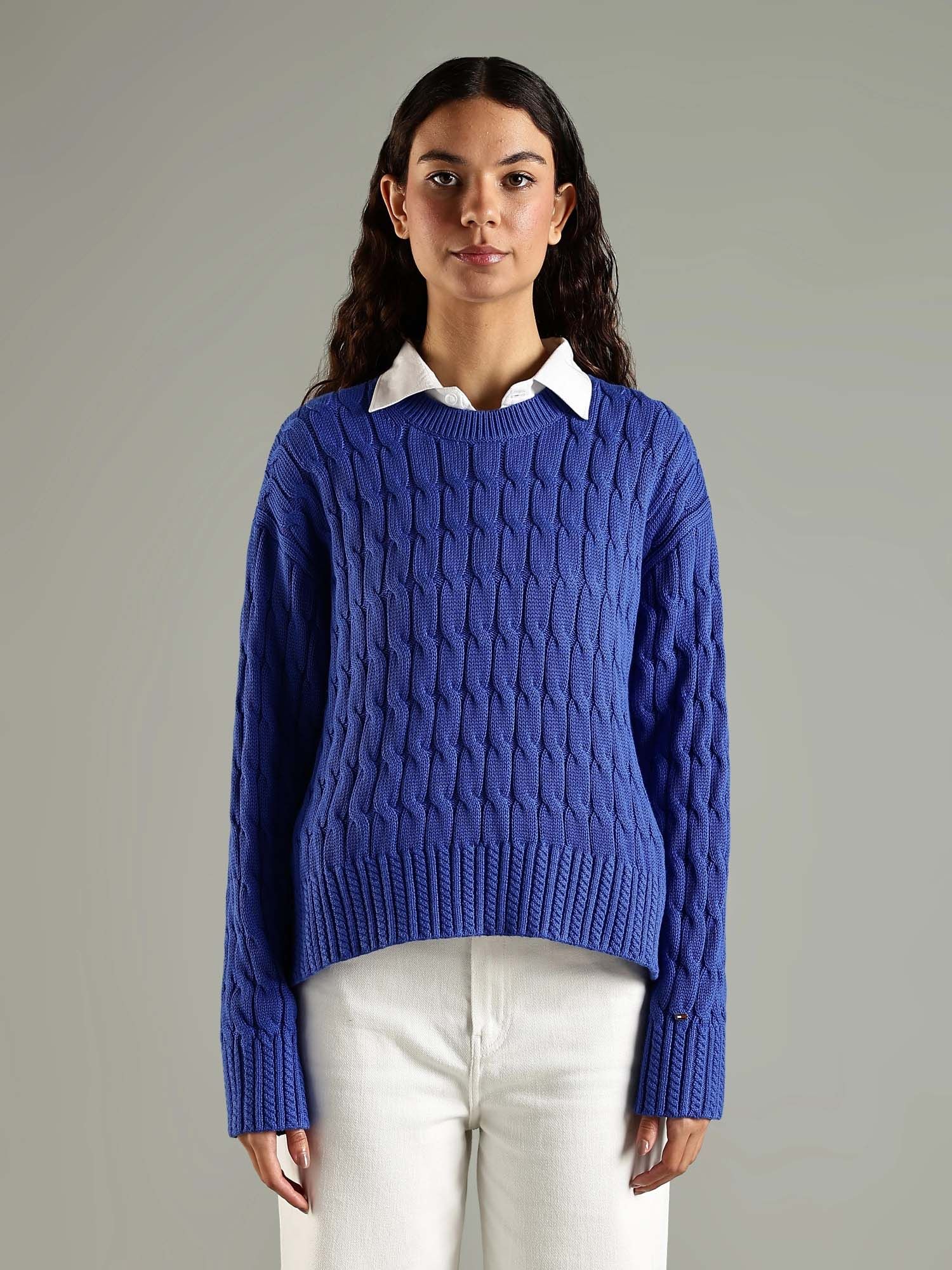tommy hilfiger Blue Regular Fit Cotton Crew Neck Sweater-picture-43