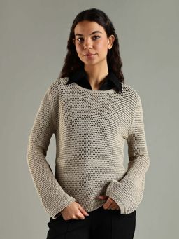 Tommy Hilfiger - Beige Regular Fit Cotton Crew Neck Sweater