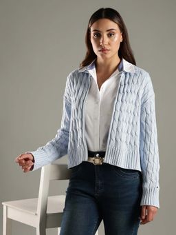 Tommy Hilfiger - Blue Relaxed Fit Cotton Spread Collar Cardigan