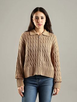 Tommy Hilfiger - Brown Relaxed Fit Cotton Spread Collar Cardigan