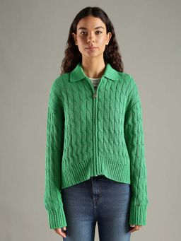 Tommy Hilfiger - Green Relaxed Fit Cotton Spread Collar Cardigan