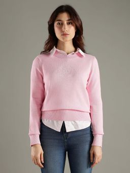 Tommy Hilfiger - Pink Regular Fit Cotton Crew Neck Sweater