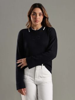 Tommy Hilfiger - Navy Blue Regular Fit Cotton Crew Neck Sweater