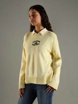Tommy Hilfiger - Yellow Regular Fit Cotton Crew Neck Sweater