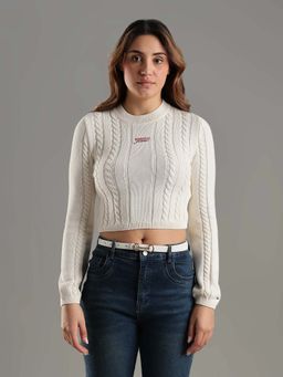 Tommy Hilfiger - Beige Slim Fit Cotton Crew Neck Sweater