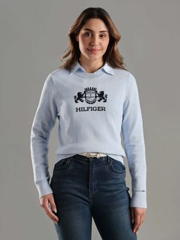 Tommy Hilfiger - Blue Regular Fit Cotton Crew Neck Sweater