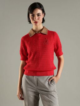 Tommy Hilfiger - Red Regular Fit Cotton Crew Neck Sweater