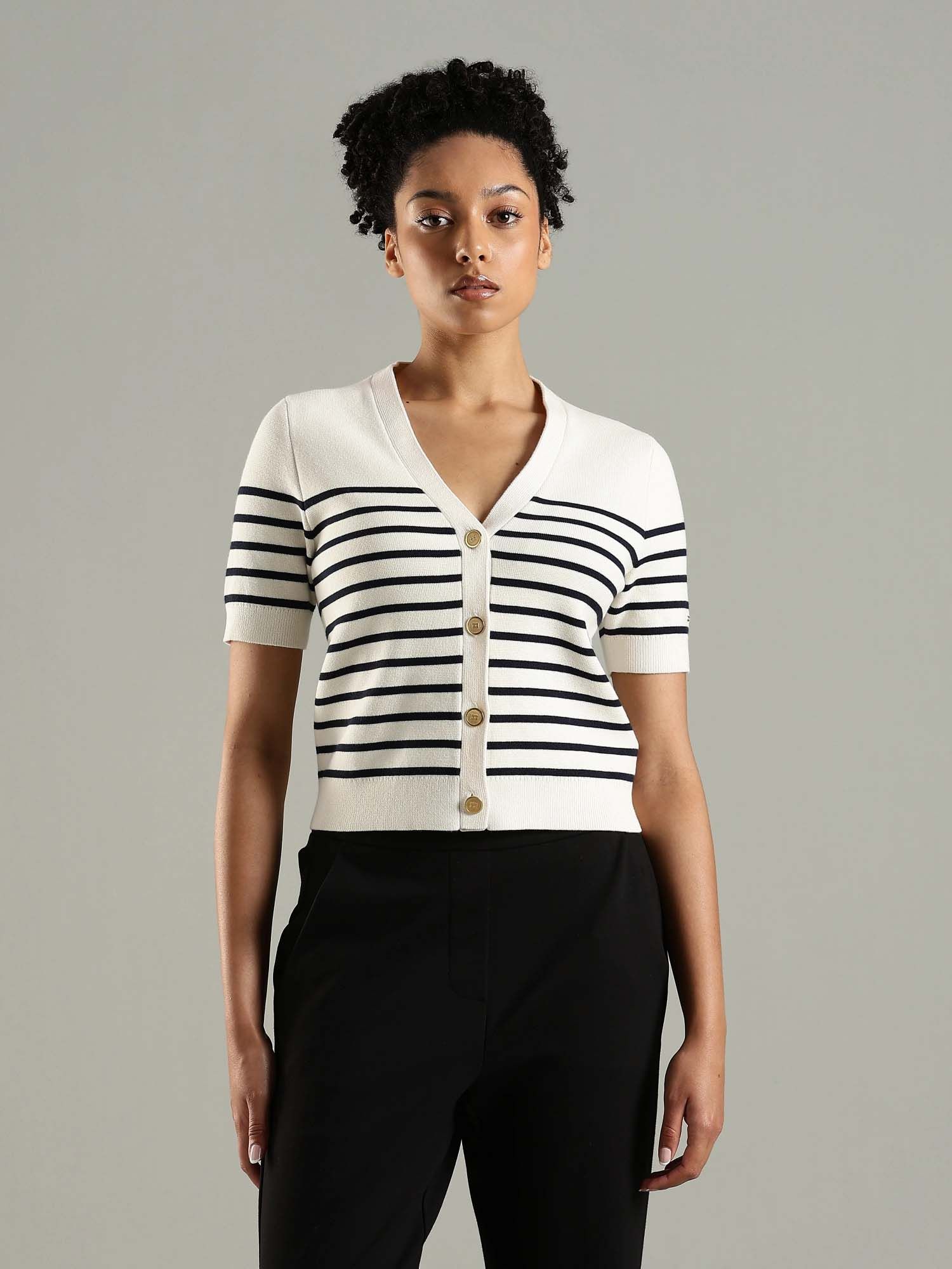 tommy hilfiger Off White Regular Fit Cotton V-Neck Cardigan-picture-13