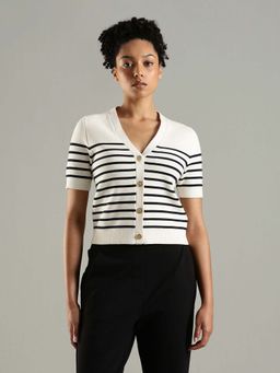 Tommy Hilfiger - Off White Regular Fit Cotton V-Neck Cardigan