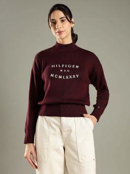 Tommy Hilfiger - Maroon Regular Fit Cotton High Neck Sweater