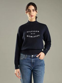 Tommy Hilfiger - Navy Blue Regular Fit Cotton High Neck Sweater