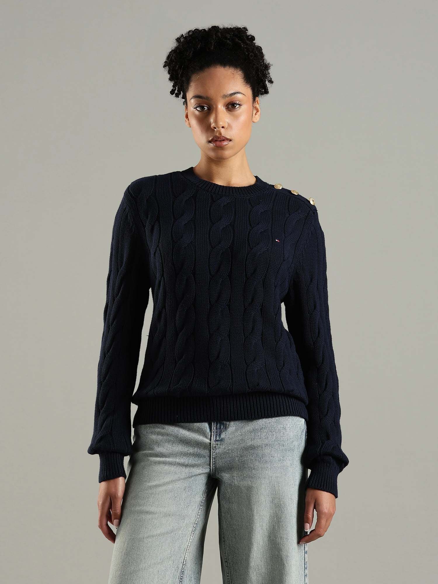 tommy hilfiger Navy Blue Regular Fit Cotton Crew Neck Sweater-picture-21
