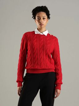 Tommy Hilfiger - Red Regular Fit Cotton Crew Neck Sweater