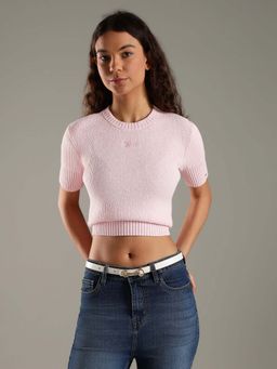 Tommy Hilfiger - Pink Regular Fit Polyester Crew Neck Sweater