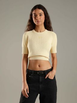 Tommy Hilfiger - Yellow Regular Fit Polyester Crew Neck Sweater