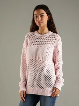 Tommy Hilfiger - Pink Relaxed Fit Polyester Crew Neck Sweater