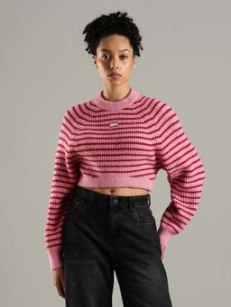 Tommy Hilfiger - Pink Relaxed Fit Polyester Crew Neck Sweater