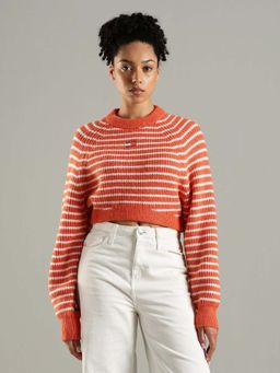 Tommy Hilfiger - Orange Relaxed Fit Polyester Crew Neck Sweater