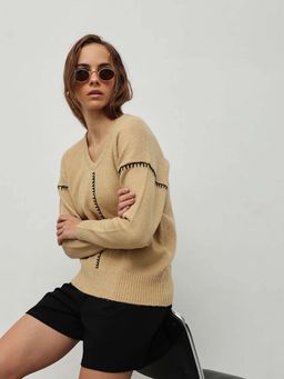 STREET 9 - Beige V Neck Sweater