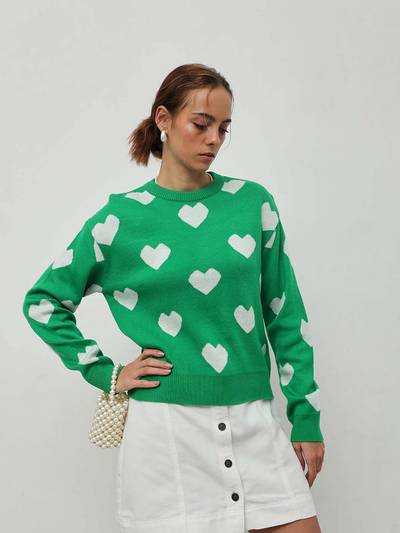 Green Acrylic Heart Sweater