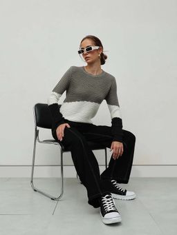 STREET 9 - Women Multi-Color Colorblock Acrylic Sweater