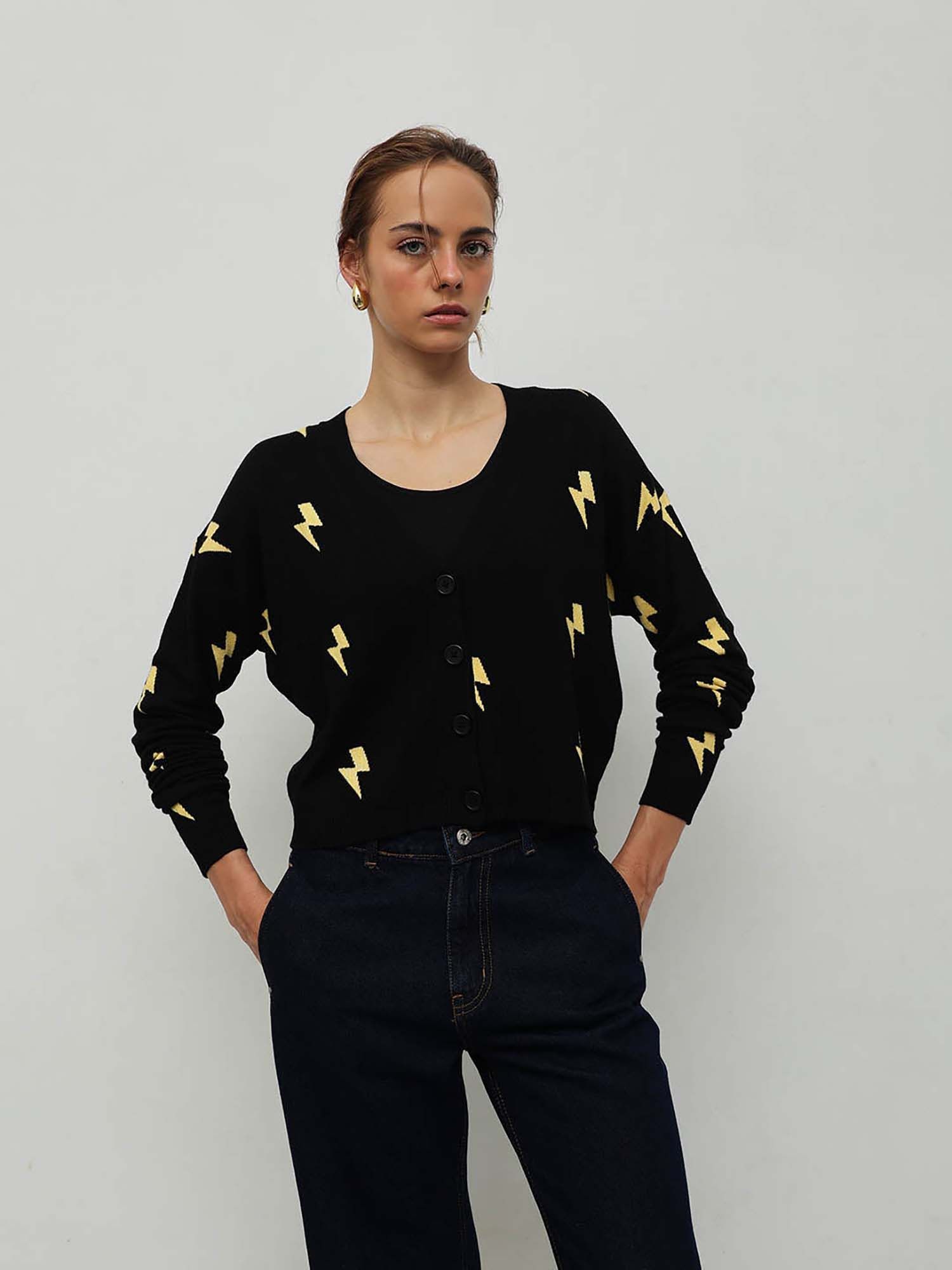 street 9 Women Black Acrylic Cardigan-picture-32
