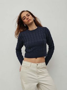 STREET 9 - Women Navy Blue Acrylic sweater