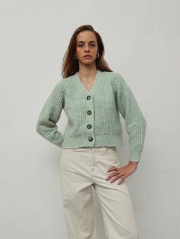 STREET 9 - Women Green Acrylic Cardigan