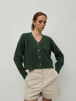 STREET 9 - Women Dark Green Acrylic Cardigan