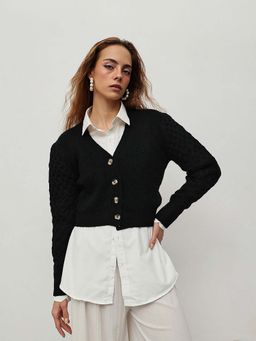 STREET 9 - Women Black Acrylic Cardigan