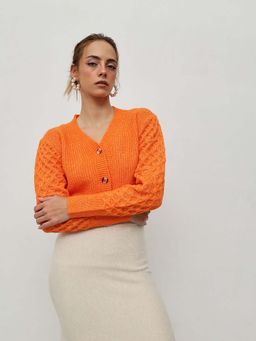 STREET 9 - Women Orange Acrylic Cardigan