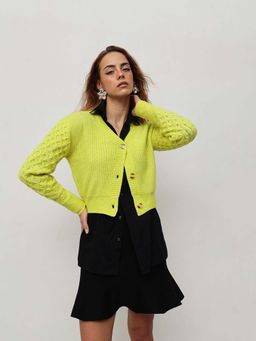 STREET 9 - Women Green Acrylic Cardigan