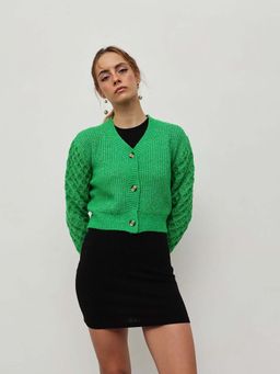STREET 9 - Women Dark Green Acrylic Cardigan