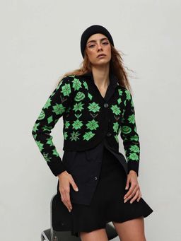 STREET 9 - Women Black Acrylic Cardigan