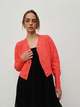 STREET 9 - Women Orange Acrylic Cardigan