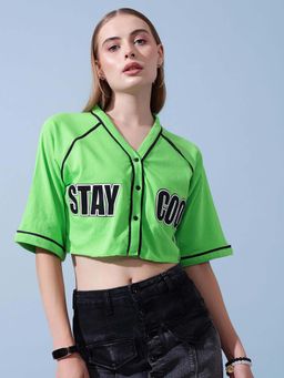 STREET 9 - Green Women-Boxy Fit V-neck Shirt