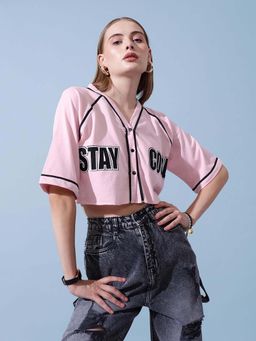 STREET 9 - Pink Women-Boxy Fit V-neck Shirt