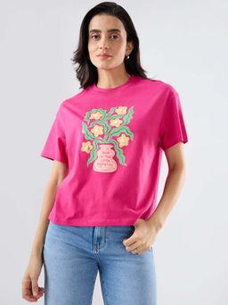 Spykar - Women Pink Graphic Oversized Fit T-Shirt