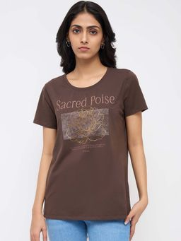 Spykar - Women Brown Graphic Regular Fit T-Shirt