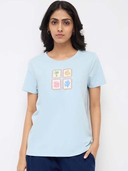 Spykar - Women Blue Graphic Regular Fit T-Shirt