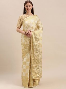 Mimosa - Off White Color Art Silk Kasavu Saree With Unstitched Blouse