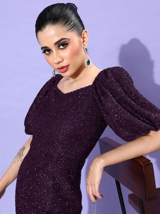Buy Miss Chase Women's Dark Women's Dark Purple-Colored Half Sleeve Bodycon  Mini Party Dress Online
