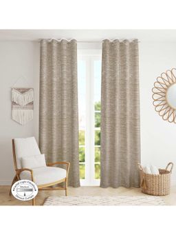 HomeTown - Amour Solid Jacquard Dim Out Curtains 7 Feet In Beige Colour (Set of 2)